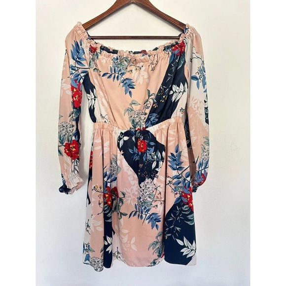 Guess Strapless Off Shoulder Pink Floral Mini Dress sz Small - Picture 1 of 3